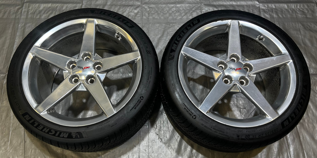 IMG_0601__46329.1694619170.jpg 2005-2013 Chevrolet Corvette C6 19x10" Polished Rear Wheels w/ Michelin Tires / Pair / C6012 - Image 1
