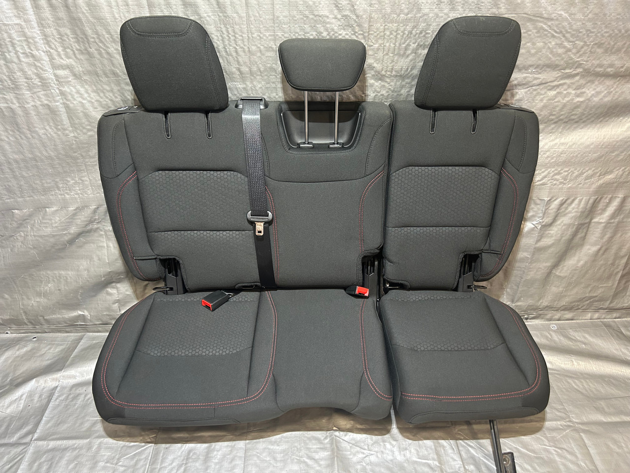 IMG_1067__07586.1698348475.jpg 2018-2023 Jeep Wrangler JL Rubicon Unlimited 4DR 60/40 Folding Rear Seat Set / Black Cloth / Red Stitching / JL006 - Image 1