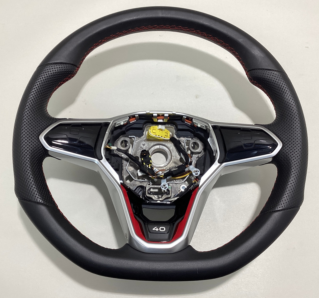 IMG_1416__73462.1747747035.jpg 2023 Volkswagen MK8 GTI 40th Anniversary Black Leather Steering Wheel w/ Red Stitching / Manual / M8001 - Image 1