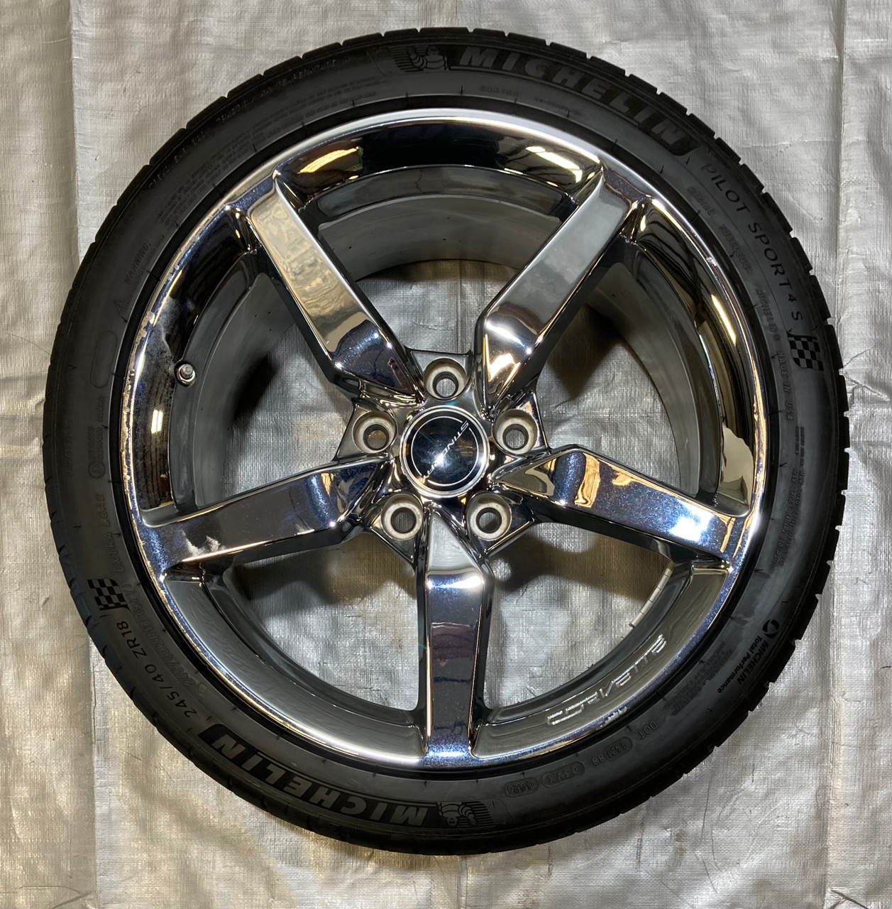 IMG_1872__14793.1754407451.jpg 2014-2015 Chevrolet C7 Corvette Stingray 18x8.5" Front Chrome Wheel Rim w/ Tire / OEM / C7007 - Image 1