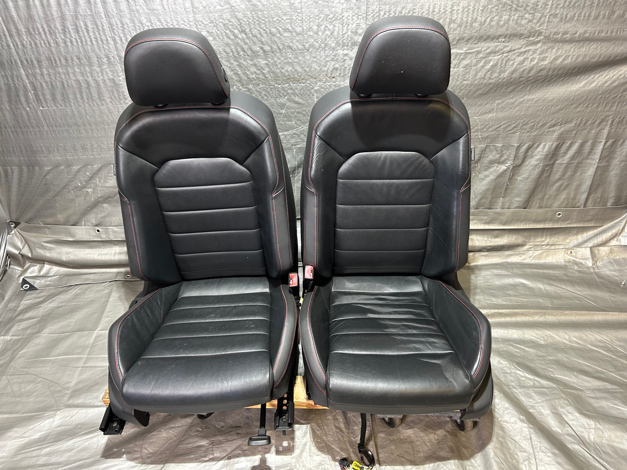 IMG_1977_2__65548.1774553528.jpg 2015-2017 Volkswagen MK7 GTI 4DR Autobahn Black Leather Front Seats / Pair / Red Stitching / M7010 - Image 1