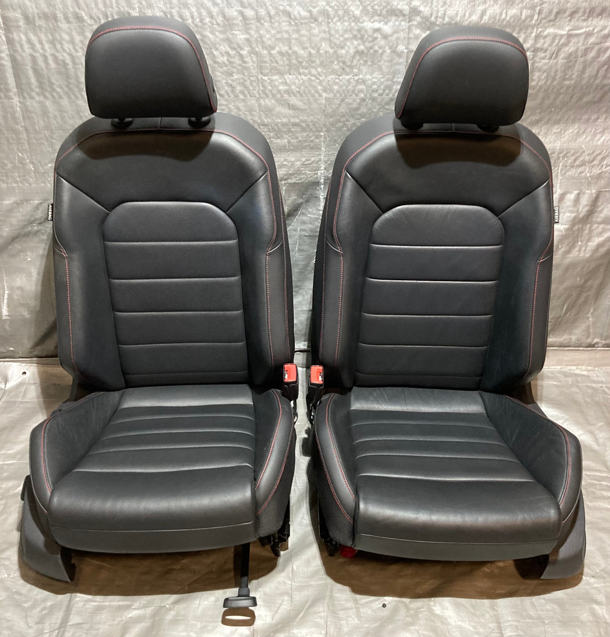 IMG_3224__25786.1733516575.jpg 2015-2020 Volkswagen MK7 GTI Black Leatherette Front Seats / Pair / Red Stitching / M7009 - Image 1