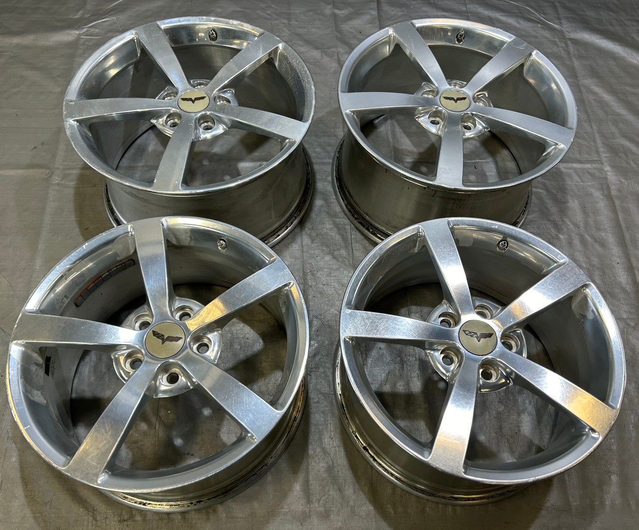 IMG_4598__41611.1721930938.jpg 2008-2010 Chevrolet C6 Corvette 18" 19" 5 Spoke Polished Wheels Rims / Set of 4 / C6015 - Image 1