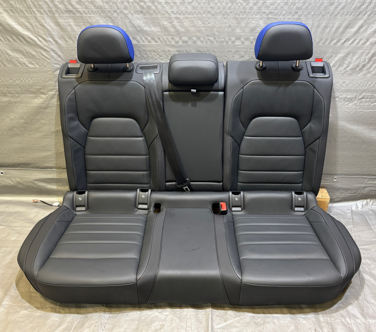 IMG_5115__28492.1781810693.jpg 2022-2025 Volkswagen MK8 Golf R OEM Titan Black Leather Rear Seat Set w/ Blue Stitching / Upper & Lower / M8R01 - Image 1