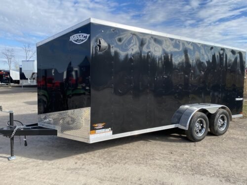 2023 Impact 7x16 Heavy Duty Cargo Trailer – Black, 5000# D-Rings, 400 Series Ramp - Image 2