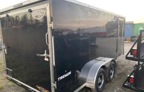 2023 Impact 7x16 Heavy Duty Cargo Trailer – Black, 5000# D-Rings, 400 Series Ramp - Image 6