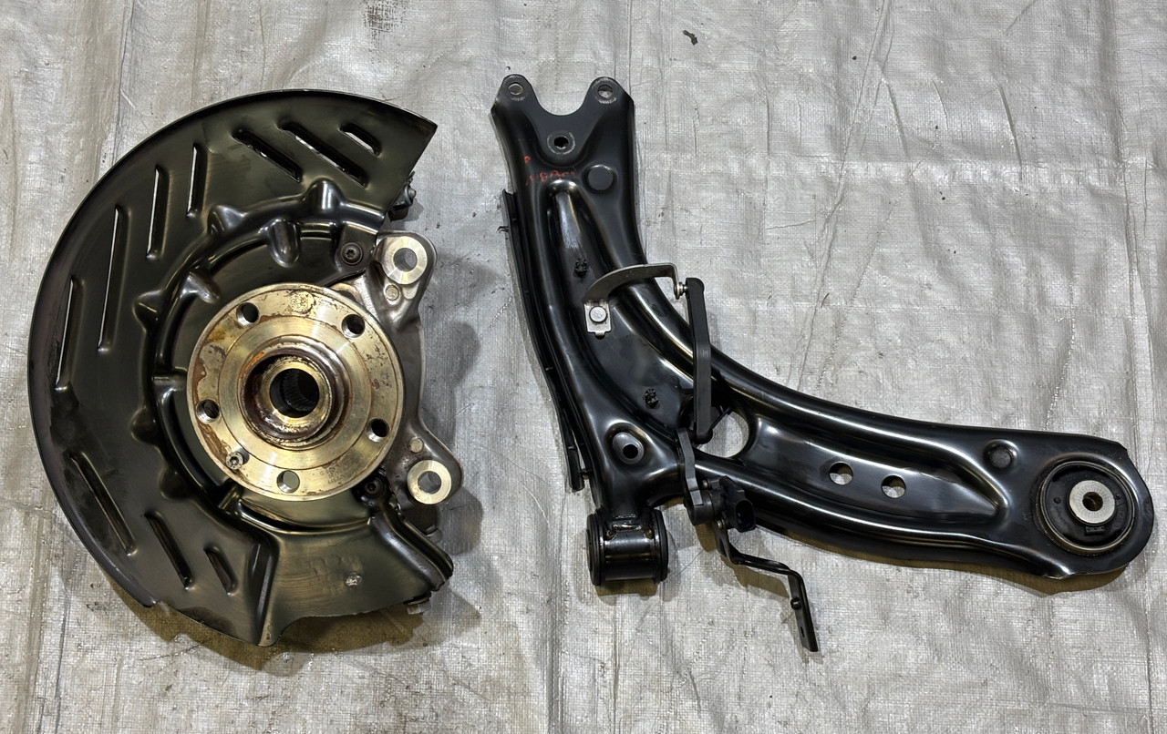 IMG_5637__65948.1782136860.jpg 2022-2025 Volkswagen MK8 Golf R Passenger Side Front Knee Spindle Hub w/ Control Arm / 19K M8R01 - Image 1
