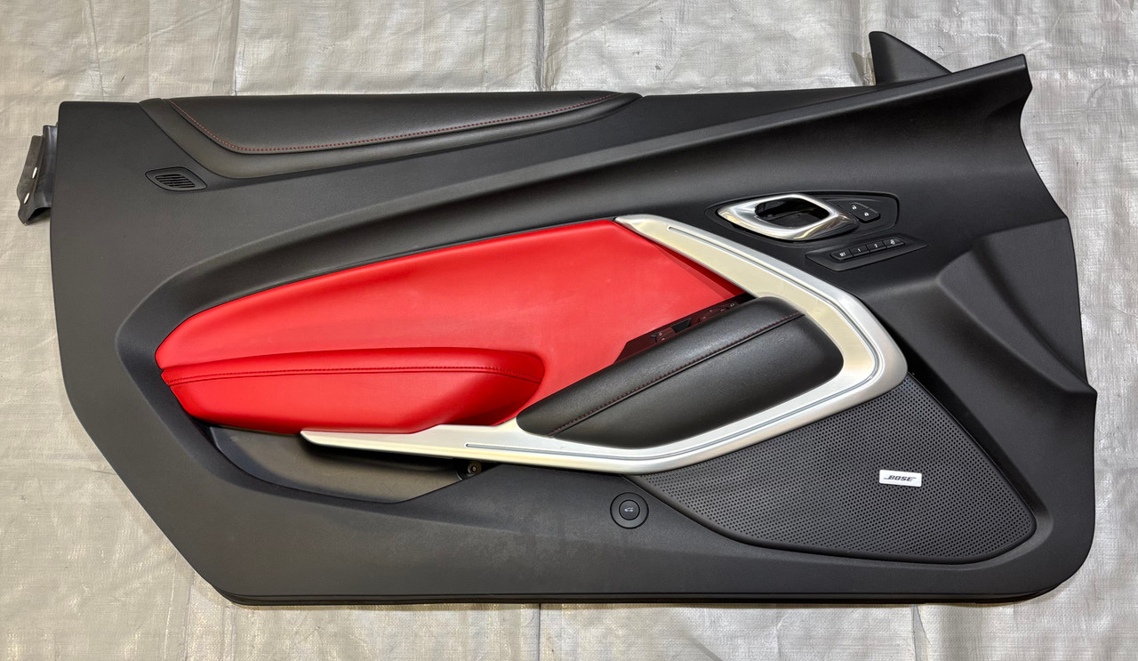 IMG_6288__76886.1776875595.jpg 2019-2021 Chevrolet Camaro SS Driver Side Interior Door Panel / Red Leather / Spectrum Lighting / CM003 - Image 1