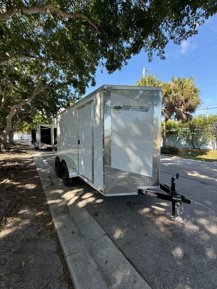 h1 2026 Hook & Line 6 x 12 Enclosed Cargo Trailer | 7,000 lb GVWR | White, LED Lights, Ramp Door - Image 1